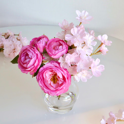 【早割】母の日《ずっと咲いてる》バラと桜のアレンジ/アーティフィシャルフラワー（造花）無料ギフトラッピング 3枚目の画像
