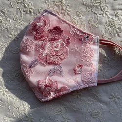 『刺繍レースマスク』定番ピンク 薔薇と桜♡ モーヴカラー 4枚目の画像
