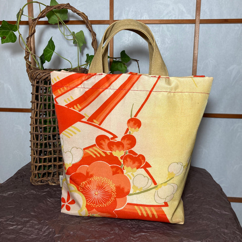 花柄オレンジ 和装用バッグ 切ない