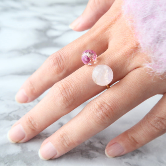 リング 指輪 重ね付け フリーサイズ 調整可能 花 天然石 レジン 紫 アメジスト かわいい 母の日 花以外 3枚目の画像