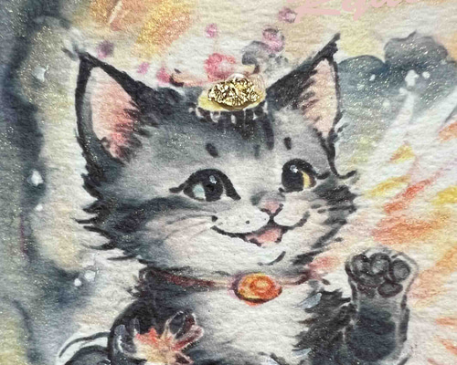 油彩画『如意猫守』 一点物 原画 アート 開運 F10号】熊谷守一【猫】肉筆保証/油絵/油彩/絵画/表裏サイン有り