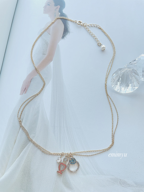 Perfume Bottle & Ring  Double Chain Necklace 2枚目の画像