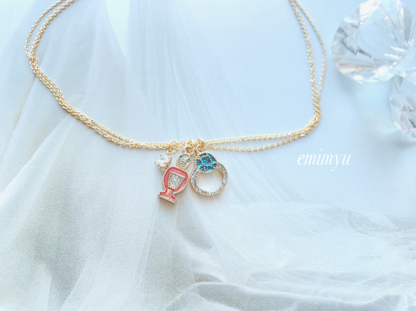 Perfume Bottle & Ring  Double Chain Necklace 1枚目の画像