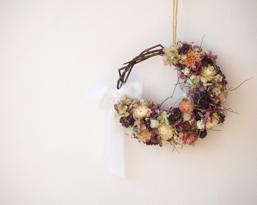 ドライフラワー ミナヅキとオレガノ モーブピンクな大人可愛いリース