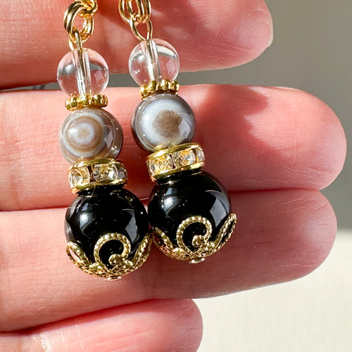 お守りストラップ 厄く除け 水晶チャーム 天眼石（メノウ） モリオン