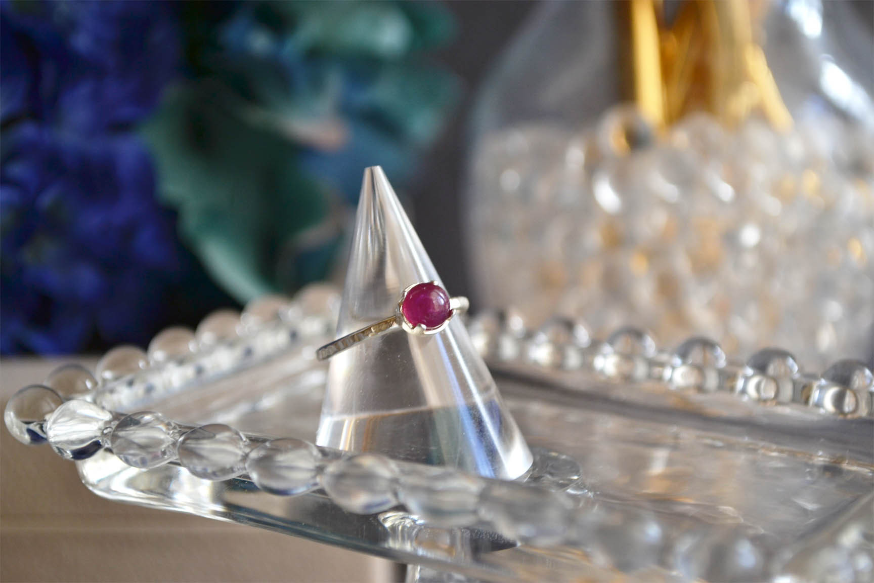 【7月誕生石】5㎜ルビー✧サイズフリーシルバーリング