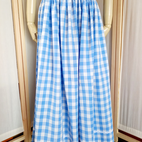 45R 薄オックス スカート ギンガム チェック ギャザー 45R 薄オックス スカート ギンガム チェック ギャザー