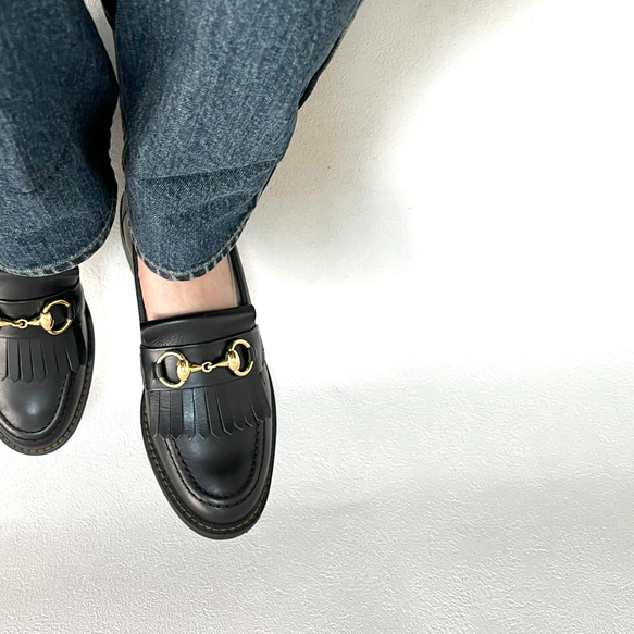 本革のキルト付ビットローファー／BLK／日本製／26006 