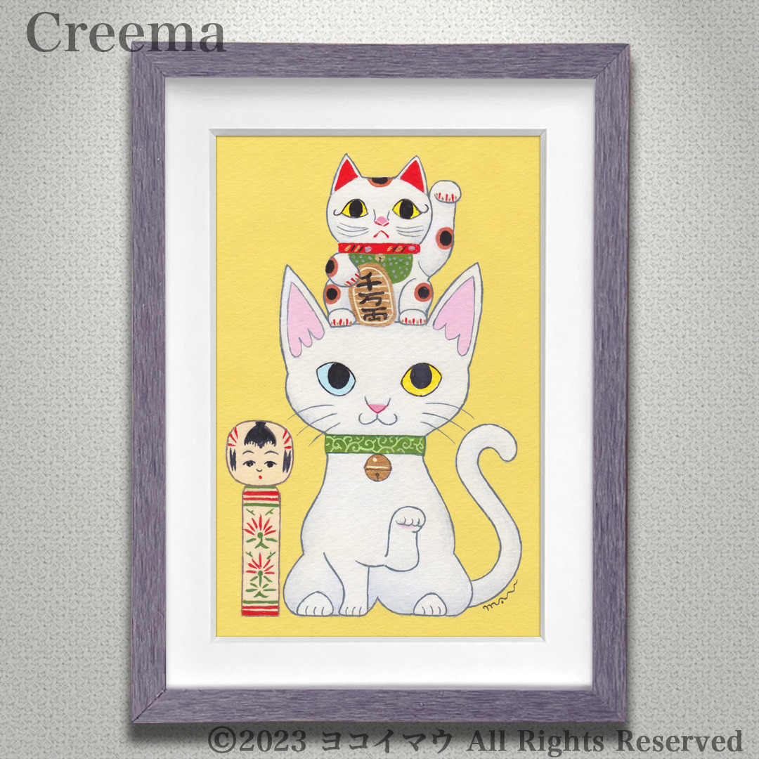 絵画。原画☆キャンバスF6【黒猫は白猫とデートして美味しいケーキを食べます】