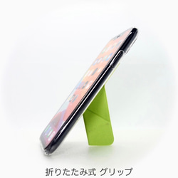 iPhone15 ケース スマホスタンド スマホグリップ マグネット内蔵 折り畳み式 ワイヤレス充電可 イエローグリーン 11枚目の画像