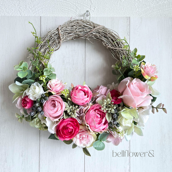 Creema限定母の日』ガーデンローズとラナンキュラスの春色リース  