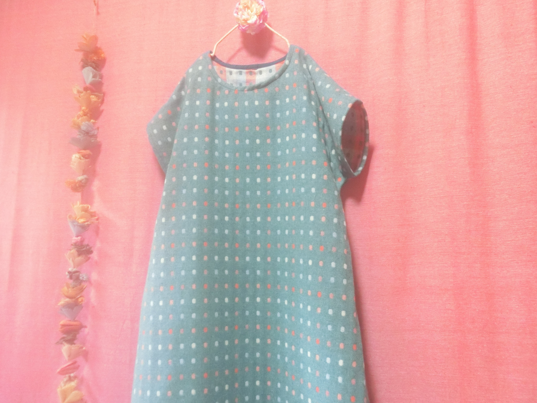 ◆sale◆ ウール混*ドット半袖ワンピース green