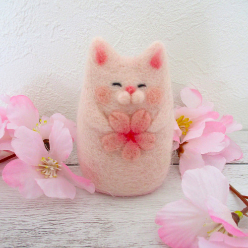 羊毛フェルト 桜にゃこ(猫) 羊毛フェルト はる 通販 17359521