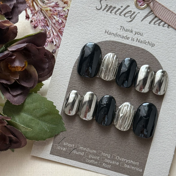 330》メンズ シルバー ミラー ネイルチップ バカラ シンプル