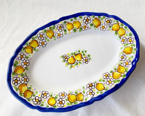 美品イタリア陶器ゴリラ価格相談宜しくです！ オーバル皿 26cm OVL050 マヨリカ焼き イタリア陶器 レモン柄