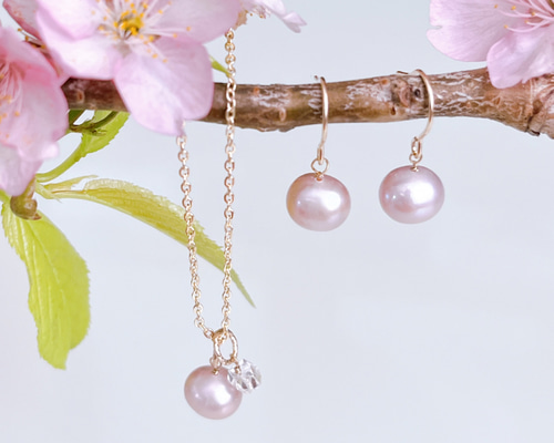 桜色淡水パール　ペリドット　ピアスチャーム 桜色淡水パール ペリドット ピアスチャーム 桜色淡水パール