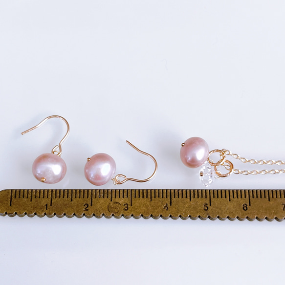 【特色】春季福袋櫻花粉紅淡水珍珠赫基默鑽石項鍊耳環套裝母親節 第11張的照片