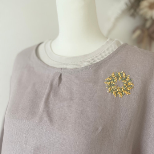 リネン100% ミモザ刺繍・エプロン割烹着 モーヴ その他
