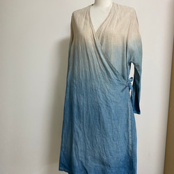 藍染め リネン カシュクール ワンピース コート 3枚目の画像