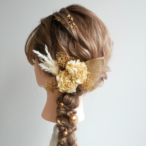 G61 ドライフラワー ゴールド 髪飾り 卒業式 袴 成人式 振袖 結婚式