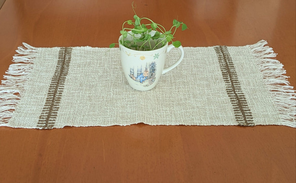 手織ティーマット (ランチョンマット、茶色のストライプ) 1枚目の画像