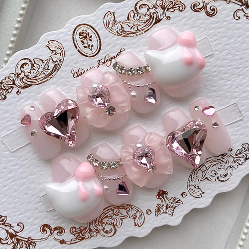 ネイルチップ 量産型 地雷 サブカル ちゅるちゅるネイル ピンク ハート  