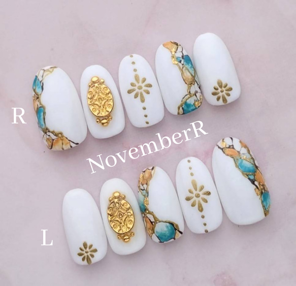 LA225☆大人エスニックネイルチップ ネイルチップ（つけ爪） NovemberR