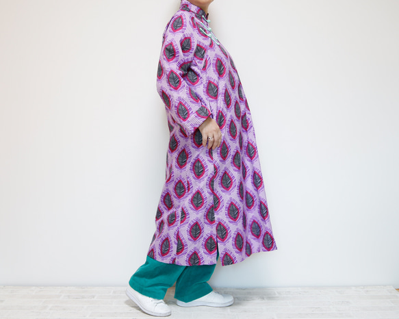 チャイナカラーワンピース シノワズリな衿元　ゆったりデザイン アフリカンプリント ピンク 16枚目の画像