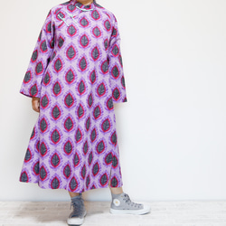 チャイナカラーワンピース シノワズリな衿元　ゆったりデザイン アフリカンプリント ピンク 7枚目の画像