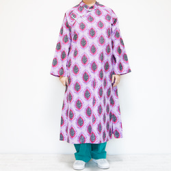 チャイナカラーワンピース シノワズリな衿元　ゆったりデザイン アフリカンプリント ピンク 8枚目の画像