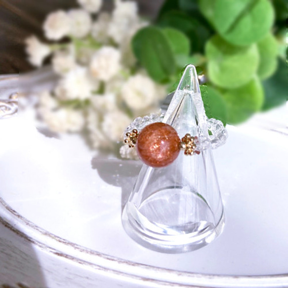 フェルドスパーサンストーンのメルベイユリング　天然石リング 高品質天然石】サンストーン/明るいオーラで前向きに導くお守りリング