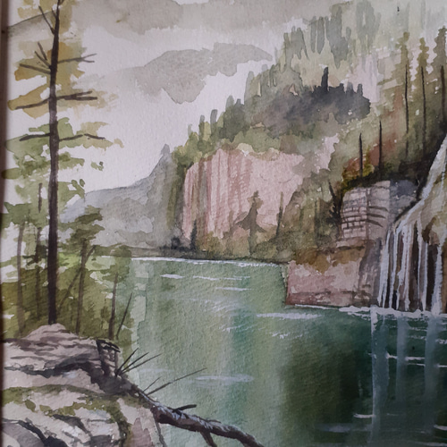 水彩画 湖の滝 絵画 makochin 通販 17360016｜Creema(クリーマ)