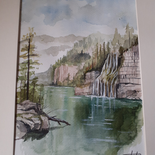 水彩画 湖の滝 絵画 makochin 通販 17360016｜Creema(クリーマ)
