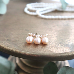 《片耳ピアス》｛ピアス/イヤリング｝14kgf/line earrings 淡水パール 1枚目の画像