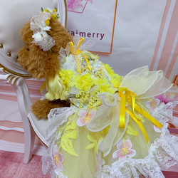犬猫うさちゃん服　春の訪れレモンイエローの花咲くワンピース 14枚目の画像