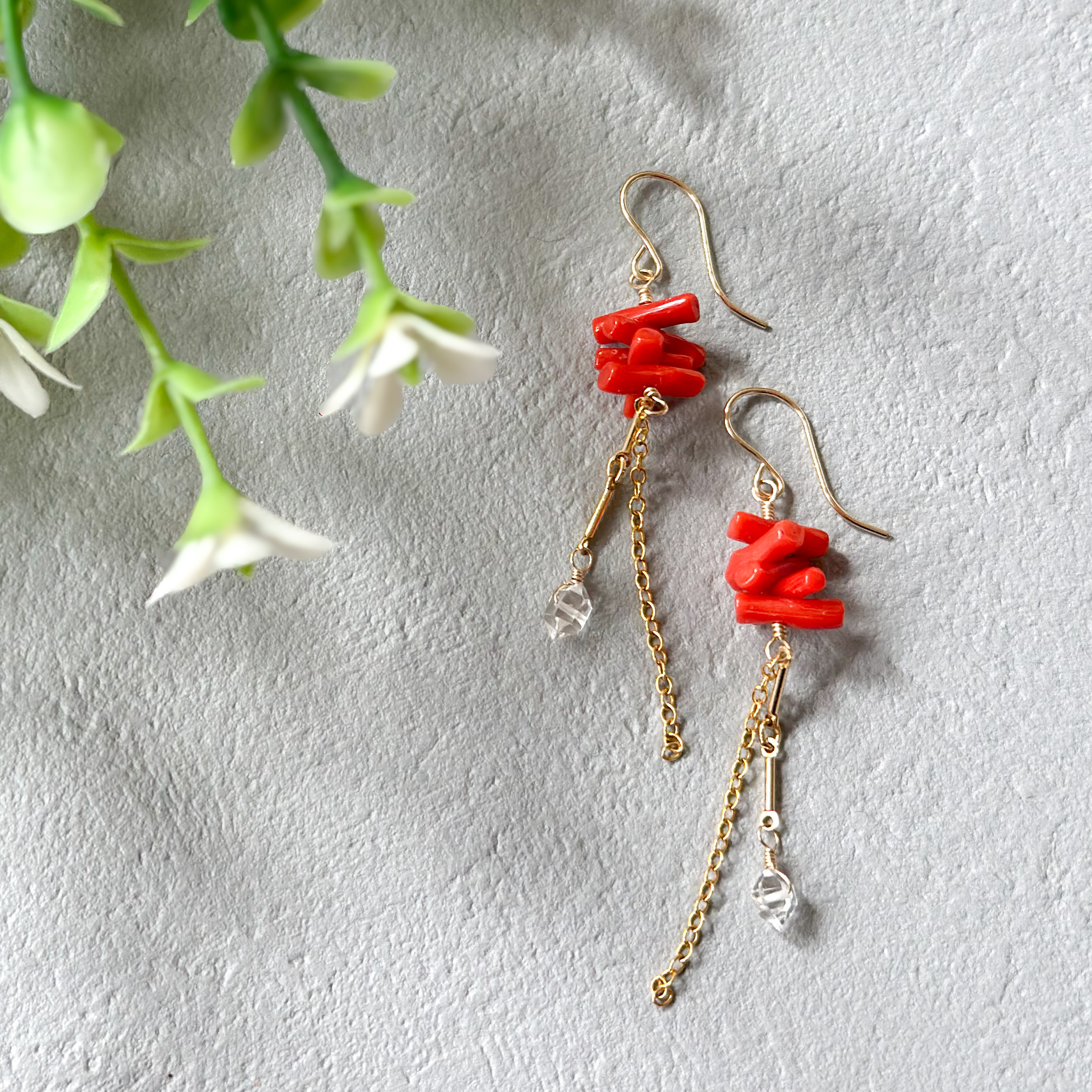 14kgf ❤新品 フレンチブルドック 珊瑚 ローズクオーツピアス 【公式通販】