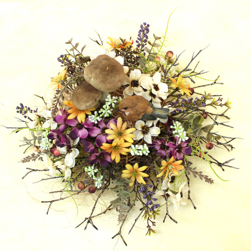 秋深まる風景「鳥の巣」アレンジ・アートフラワー（上質造花） アート