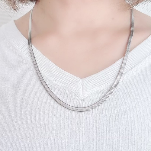シルバー ステンレススチール ロングチェーンネックレス*4 スネークチェーン4ミリ幅ネックレス【サージカルステンレス