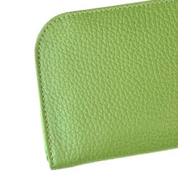 本革スリム長財布◆クチビルシャンパンゴールド(アップルグリーン)◆軽い 薄い L字ファスナー◇皮 レザー 6枚目の画像