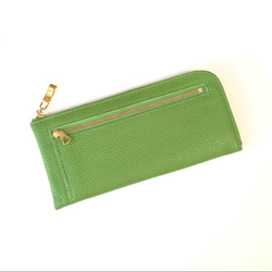 本革スリム長財布◆クチビルシャンパンゴールド(アップルグリーン)◆軽い 薄い L字ファスナー◇皮 レザー 2枚目の画像