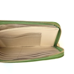 本革スリム長財布◆クチビルシャンパンゴールド(アップルグリーン)◆軽い 薄い L字ファスナー◇皮 レザー 7枚目の画像