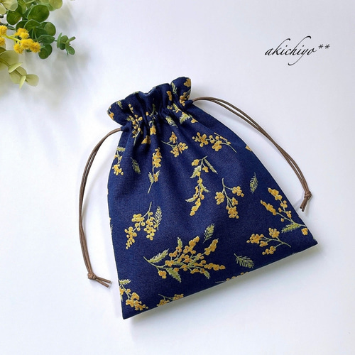 ミニ巾着ポーチ** ミモザ リネンコットン 2色からお選びください  