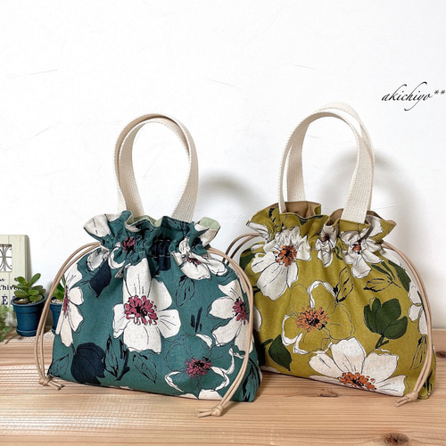 巾着トートバッグ** 北欧 noble flower（マスタードイエロー）サブ