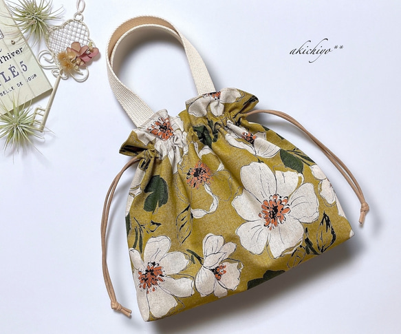 巾着トートバッグ** 北欧 noble flower（マスタードイエロー）サブ