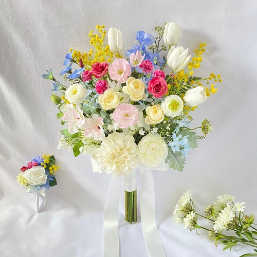 オーダーメイド】チューリップとミモザのカラフルガーデン クラッチ