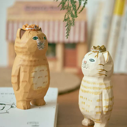 超うけるんだ！キモかわいい子猫 木彫りの子猫 置物 ギフト プレゼント