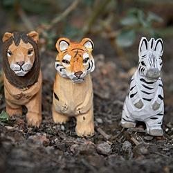 木彫りのトラ ライオン シマウマ ３点セット  バスウッド　置物 動物 ギフト　プレゼント　ギフトラッピング 10枚目の画像
