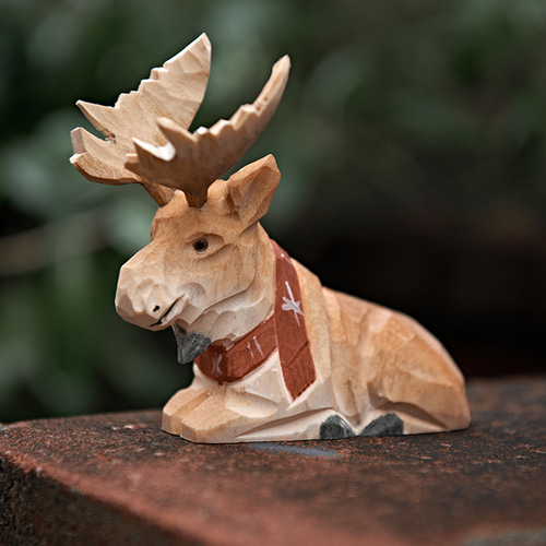 木彫り鹿 3点セット バスウッド 置物 動物 ギフト プレゼント ギフト