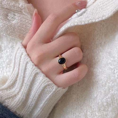 指輪|質感満載レトロなスタイル ※18Kメッキ |天然黒めのう宝石|S925  