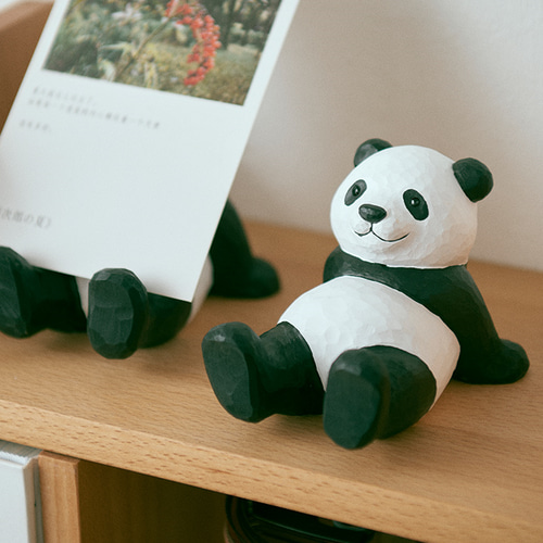 木彫りのパンダ バスウッド スマホスタンド 置物 動物 ギフト